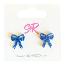 Load image into Gallery viewer, Blue Glitter Acrylic Bow Stud Earrings