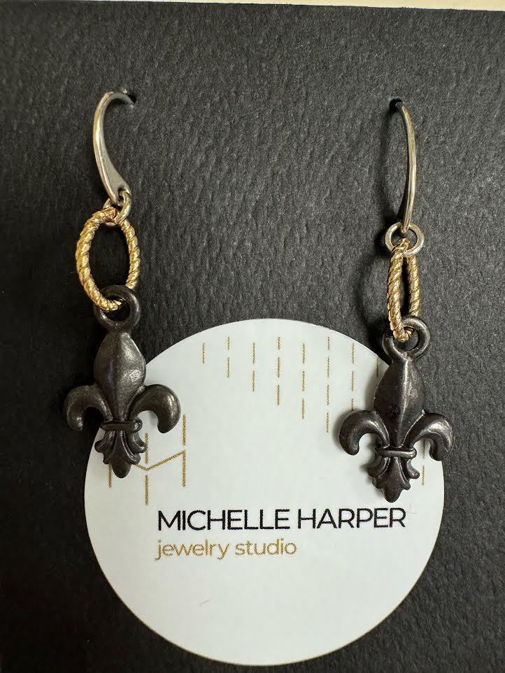 Earrings - Tri Tone w/ Pewter Fleur de lis