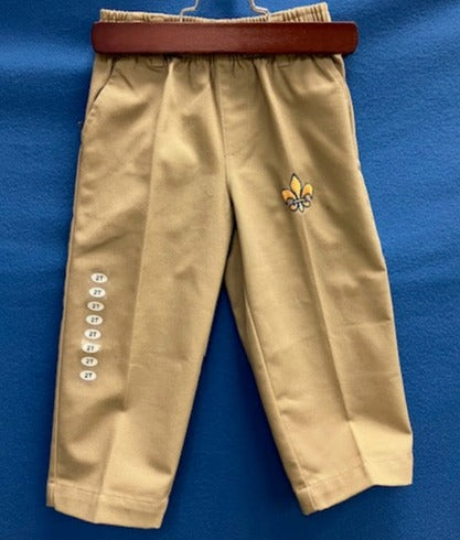 Pants - Toddler (Double Knee)- khaki w/ fleur de lis- ONLY 2T & 3T LEFT!