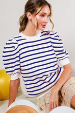 Load image into Gallery viewer, Striped Puff Sleeve Knitted Sweater
