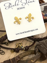 Load image into Gallery viewer, Fleur De Lis Stud Earrings (Silver and Gold)
