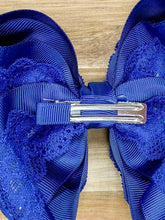 Load image into Gallery viewer, 4.5" Chantilly Lace Classic Hair Bow in Navy
