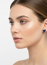 Load image into Gallery viewer, Blue Glitter Acrylic Bow Stud Earrings
