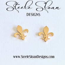 Load image into Gallery viewer, Fleur De Lis Stud Earrings (Silver and Gold)
