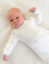 Load image into Gallery viewer, Fleur de Lis Organic Cotton Newborn Gown (Blue and Pink)
