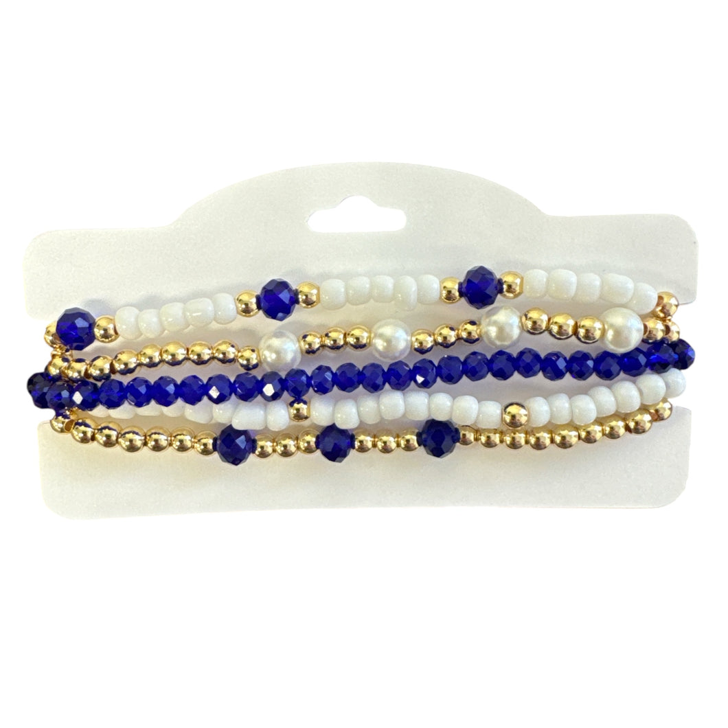 Blue and Gold Beaded Bracelet Stack