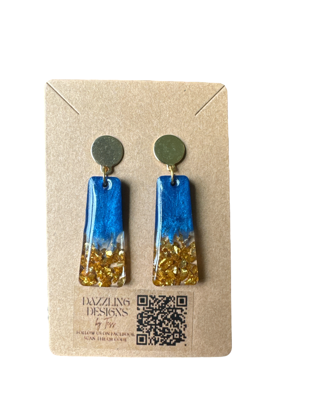 Blue and Gold Resin Dangle Earrings