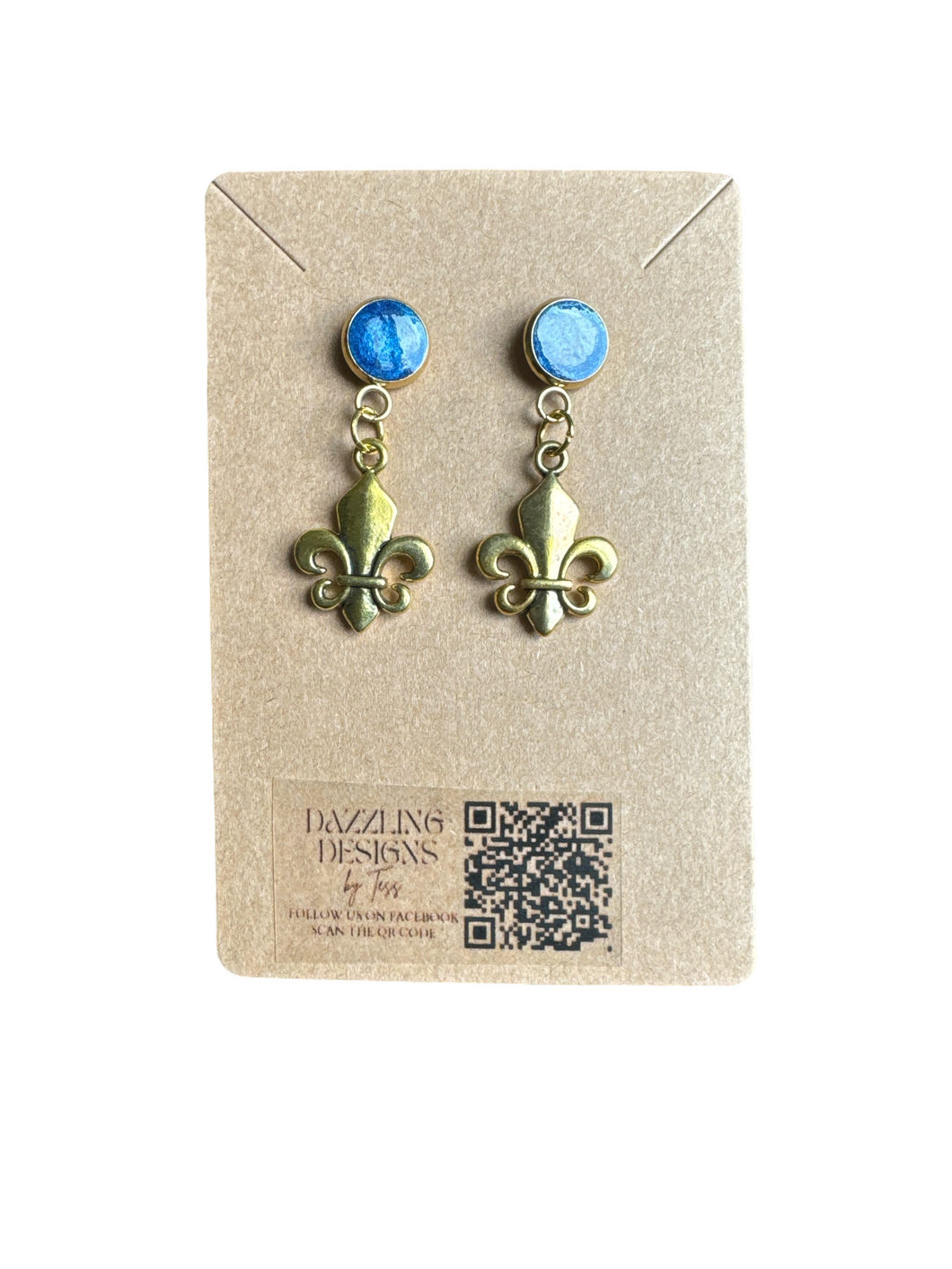 Blue Stud with Fleur de Lis Dangle Earrings