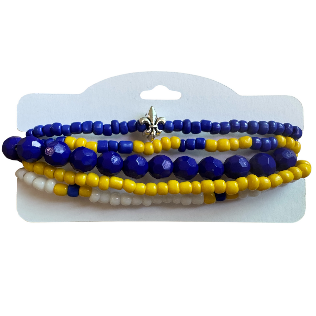 Blue and Yellow Beaded Bracelet Stack