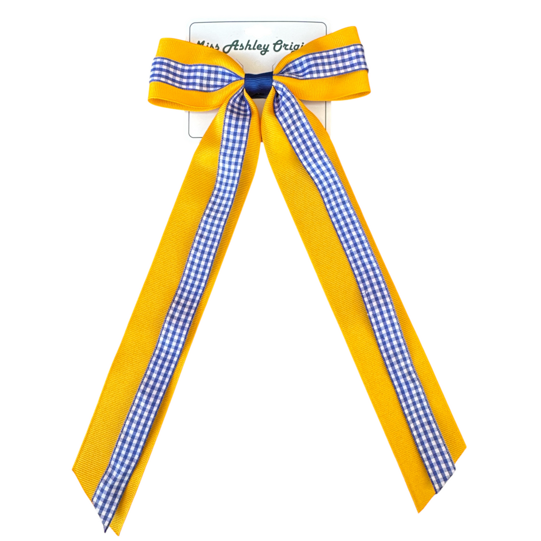 Gold and Gingham Long Tail Bow