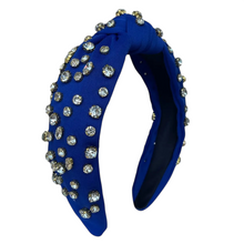 Load image into Gallery viewer, Rhinestone Top Knot Headband (Royal Blue and Gold)
