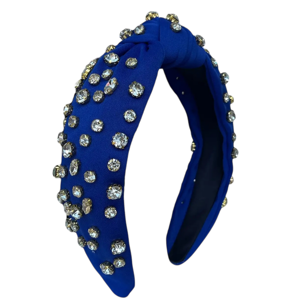 Rhinestone Top Knot Headband (Royal Blue and Gold)