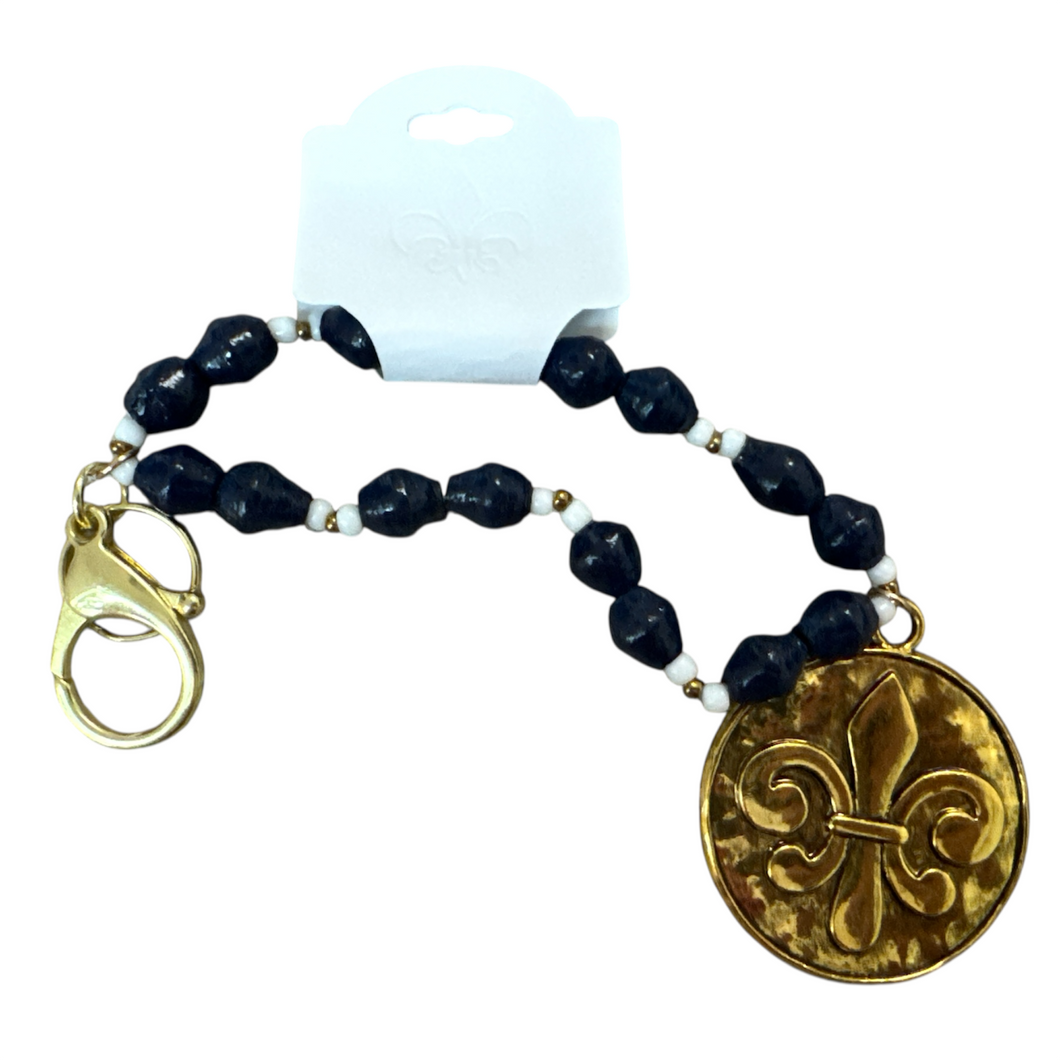 Beaded Keychain with Fleur de Lis Charm