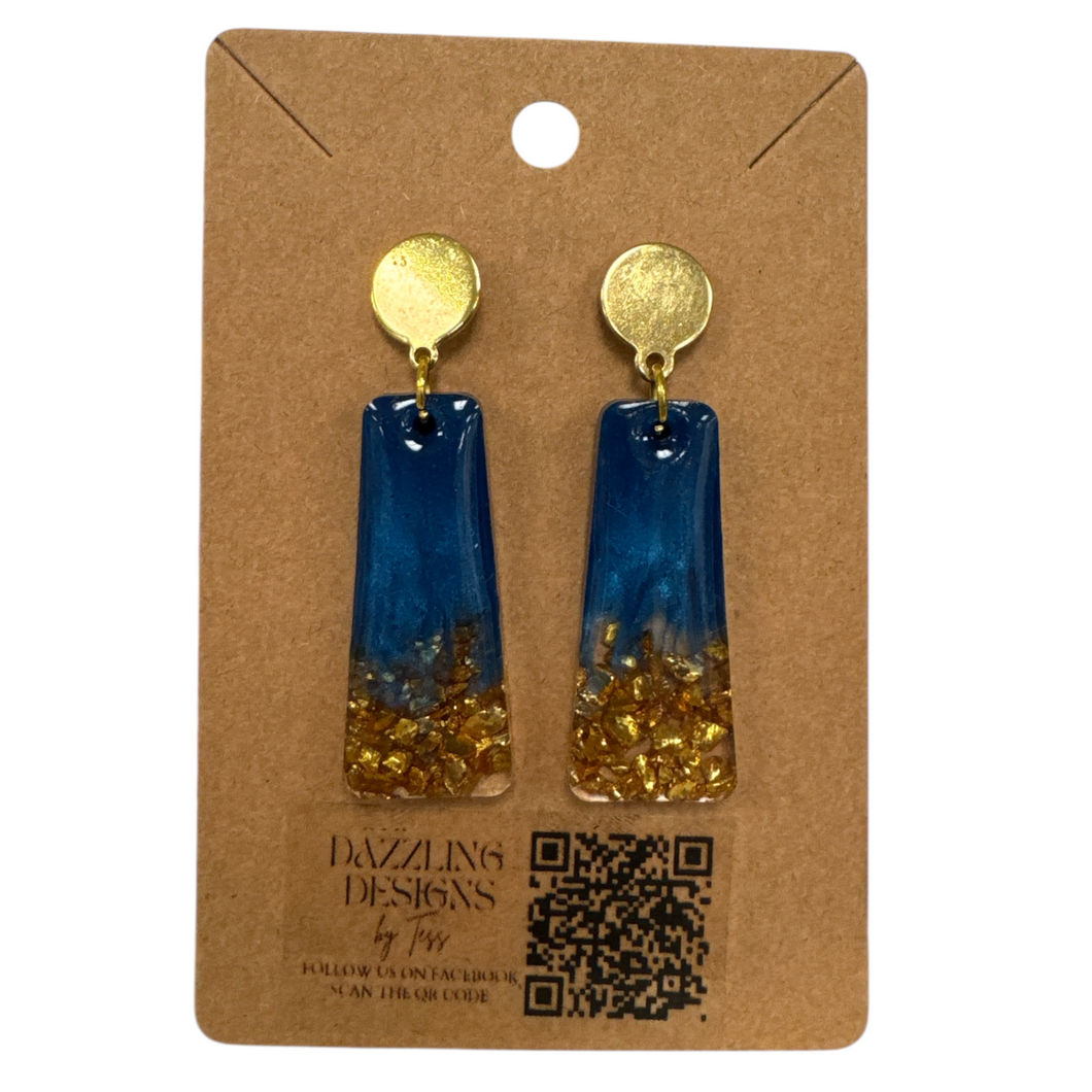 Blue and Gold Resin Dangle Earrings