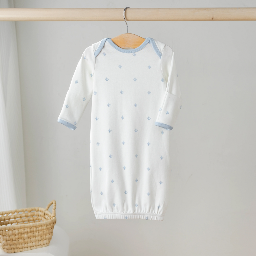 Fleur de Lis Organic Cotton Newborn Gown (Blue and Pink)