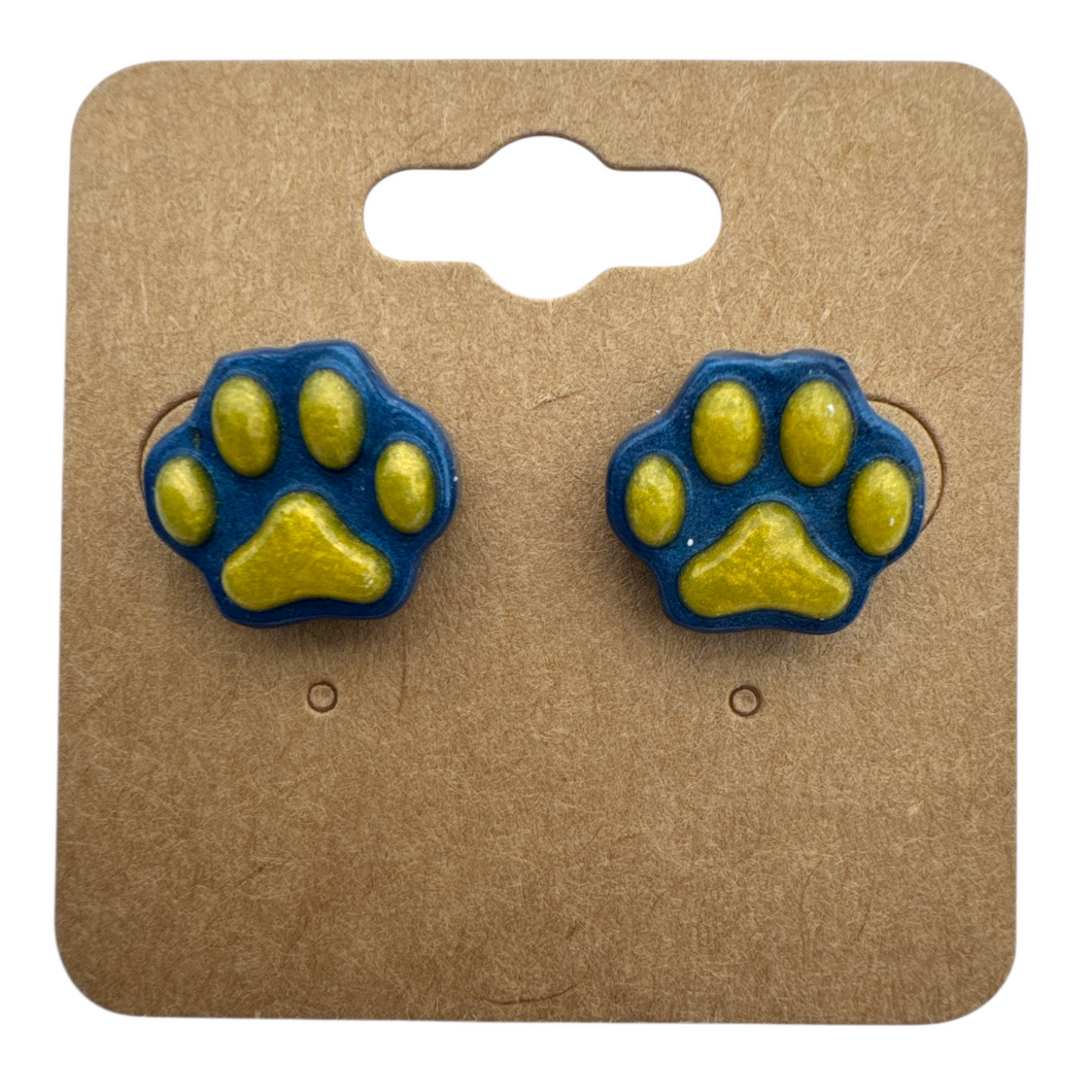 Blue and Gold Paw Studs