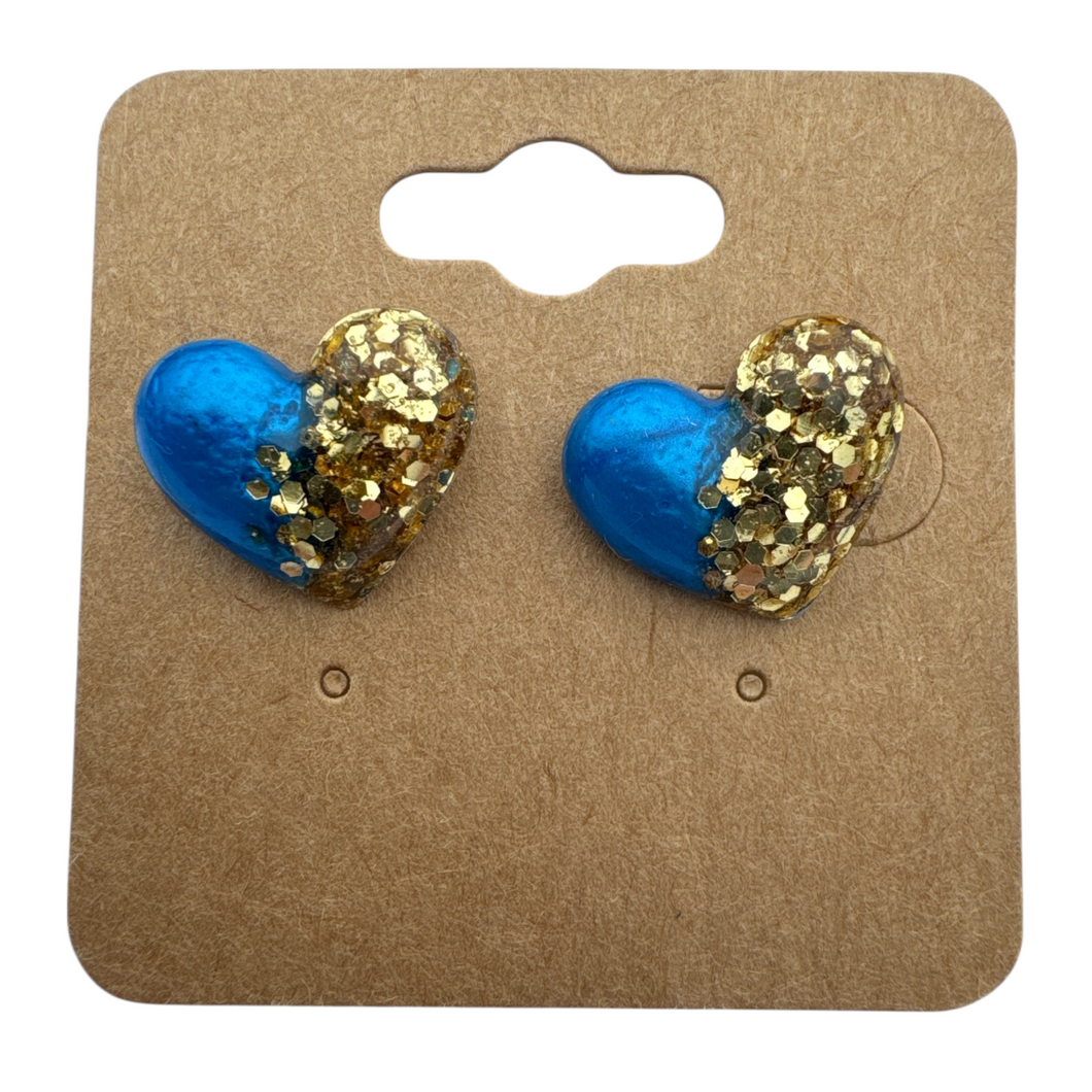 Large Heart Studs with Chunky Glitter