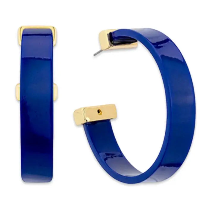 Blue and Gold Acrylic Hoop Earrings