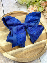 Load image into Gallery viewer, 4.5" Chantilly Lace Classic Hair Bow in Navy
