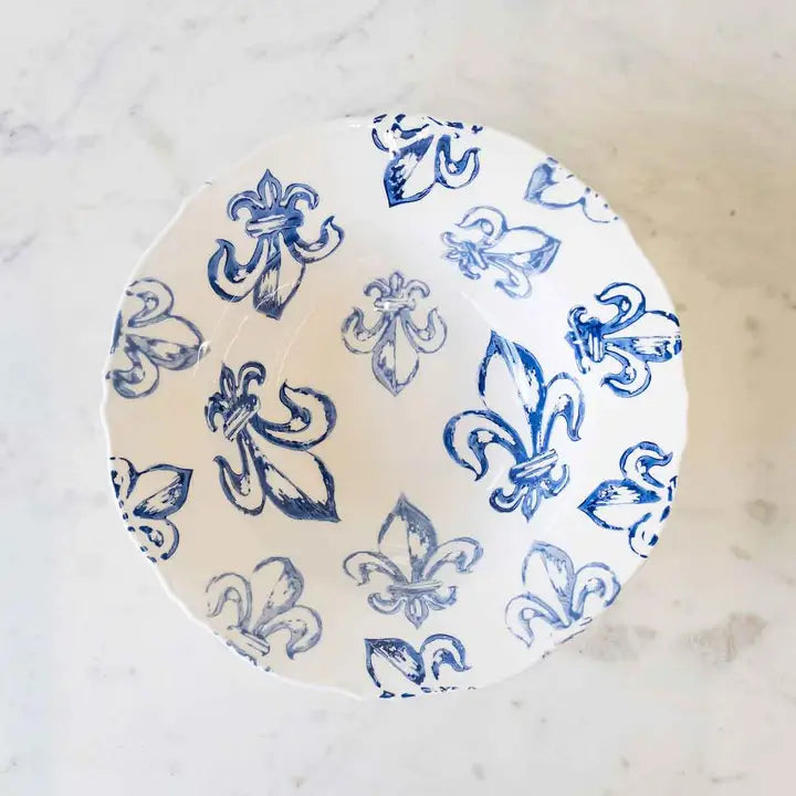 Watercolor Fleur de Lis Serving Bowl